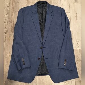 44R Men's Ralph Lauren Blazer Blue Windowpane Natural Stretch Wool Sport Coat
